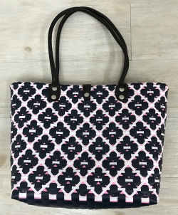 Handmade Woven Pp Plastic Shopping Handbag with PU Handles